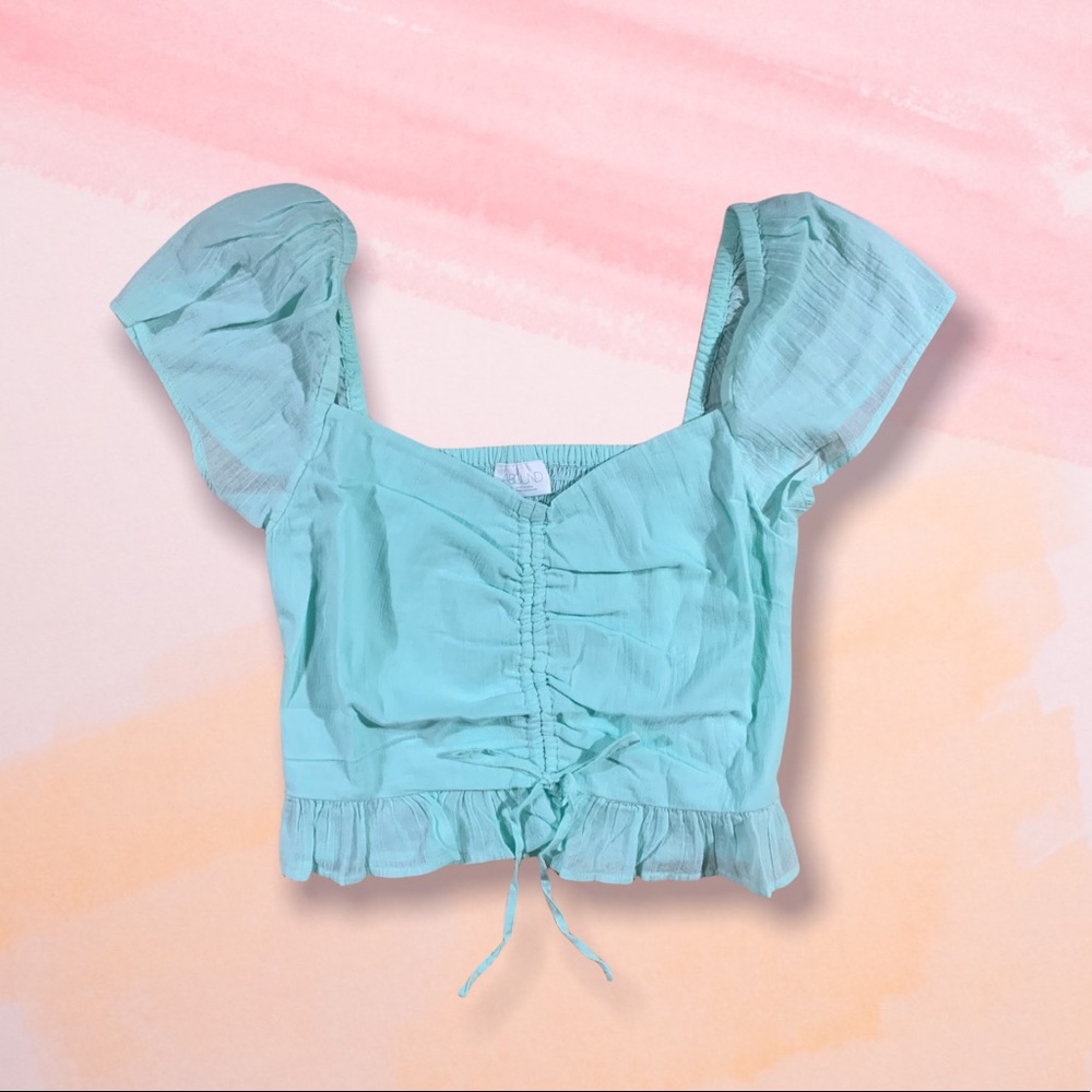 NWOT milkmaid style blue green short sleeve top XS